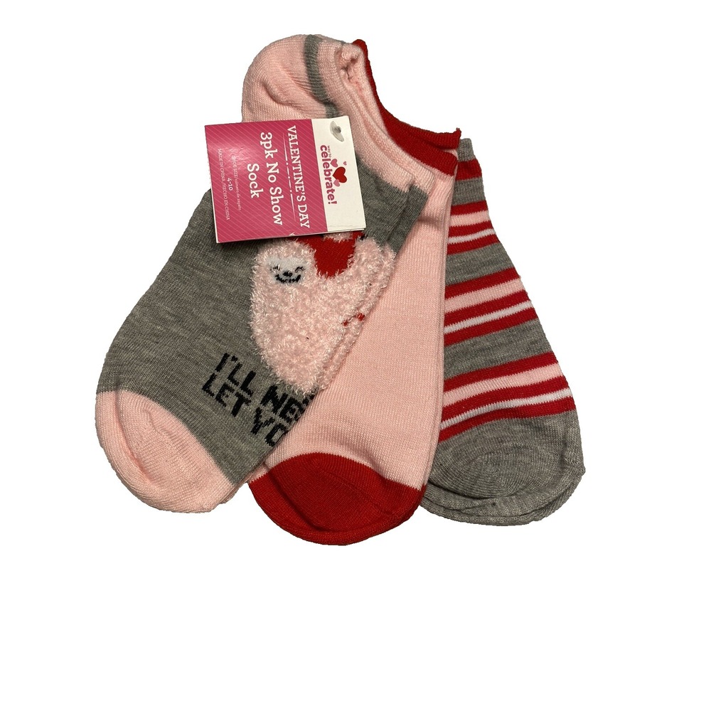 Way to Celebrate Womens Valentines Day No Show Ankle Socks 3 Pairs Size 4-10